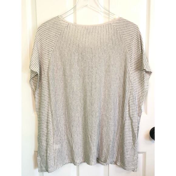 J. Jill PureJill Size Medium Cream & Gray Striped Linen Blend Shirt Side Ruffles - Picture 6 of 6